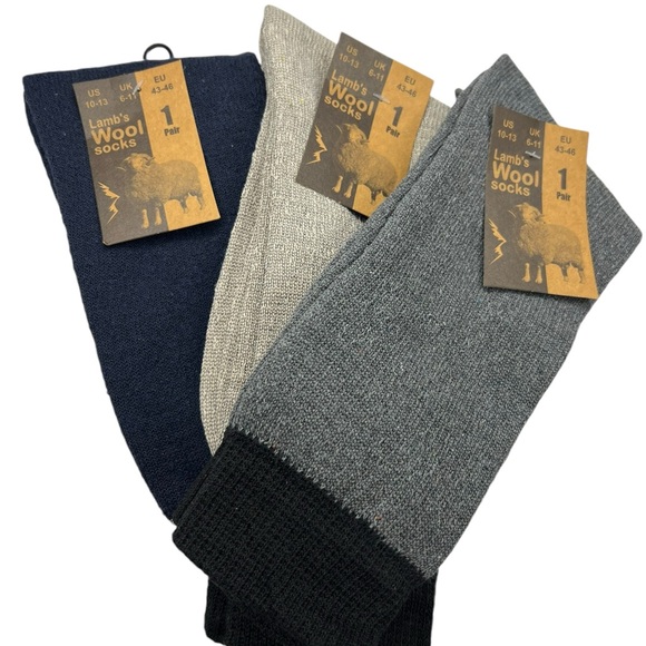 Lamb’s Wool Blend Socks 3-Pack Assortment Navy Tan Charcoal - Picture 1 of 5